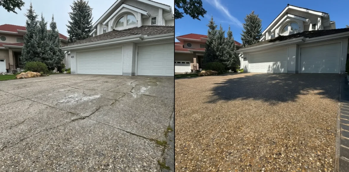 Before and after driveway sealing transformation