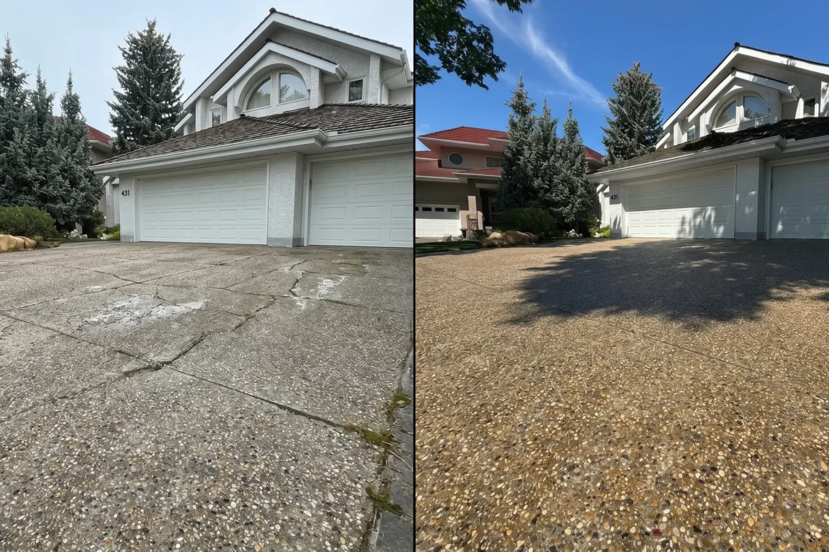 Before and after driveway sealing transformation