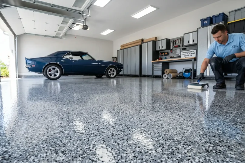 Garage epoxy flooring installation service in Edmonton and Windermere